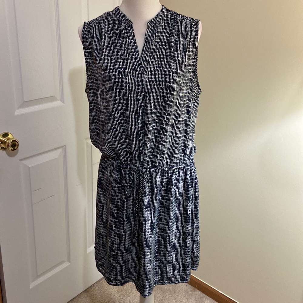 Hilary Radley brand, size 12, drop waist with tie dress, navy blue and white